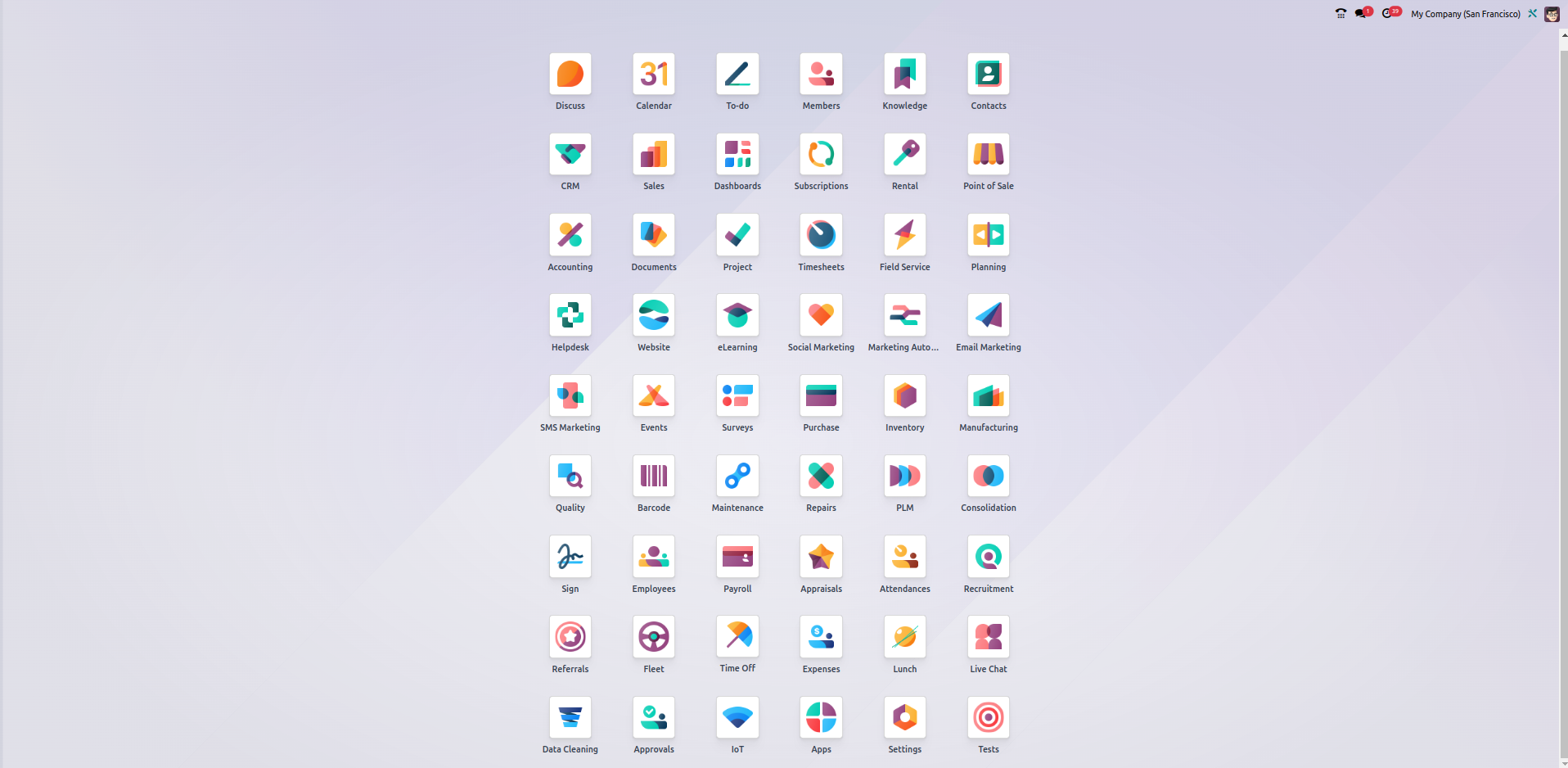 Odoo dashboard op een tablet