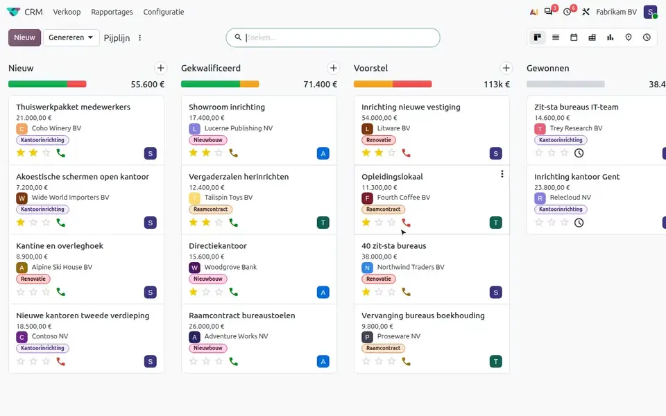 Dragging an opportunity in the Odoo CRM pipeline