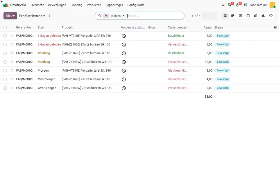 Déplacer un ordre de fabrication dans le planning de fabrication d'Odoo